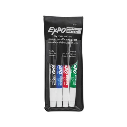 Low-odor Dry-erase Marker, Fine Bullet Tip, Assorted Colors, 4-set