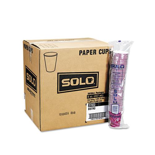 Solo Bistro Design Hot Drink Cups, Paper, 12oz, Maroon, 50-bag, 20 Bags-carton