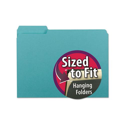 Interior File Folders, 1-3-cut Tabs, Letter Size, Aqua, 100-box