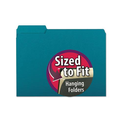 Interior File Folders, 1-3-cut Tabs, Letter Size, Teal, 100-box