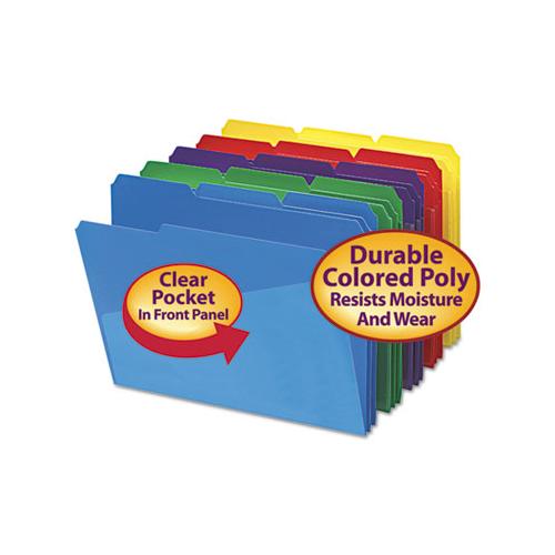 Poly Colored File Folders With Slash Pocket, 1-3-cut Tabs, Letter Size, Assorted, 30-box