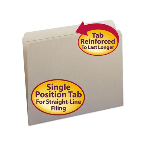 Reinforced Top Tab Colored File Folders, Straight Tab, Letter Size, Gray, 100-box