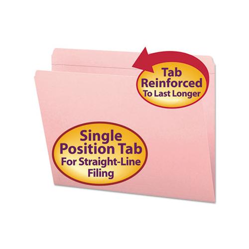 Reinforced Top Tab Colored File Folders, Straight Tab, Letter Size, Pink, 100-box