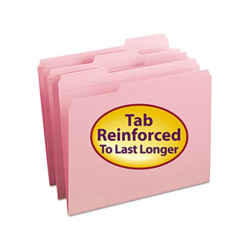 Reinforced Top Tab Colored File Folders, 1-3-cut Tabs, Letter Size, Pink, 100-box