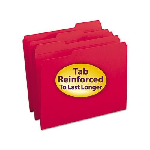 Reinforced Top Tab Colored File Folders, 1-3-cut Tabs, Letter Size, Red, 100-box
