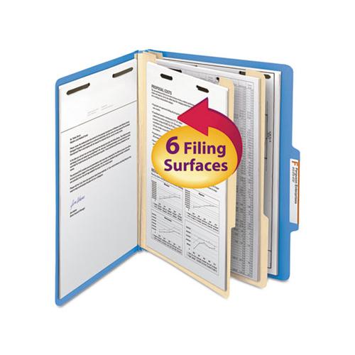 Colored Top Tab Classification Folders, 2 Dividers, Letter Size, Blue, 10-box