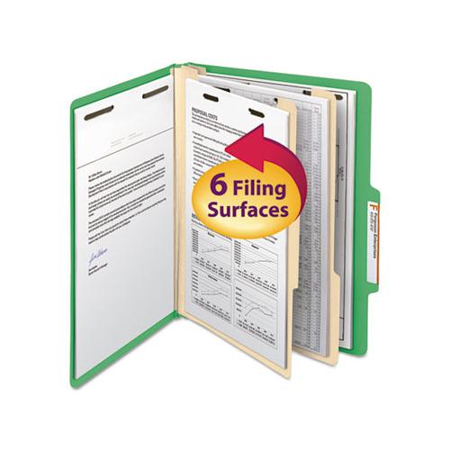 Colored Top Tab Classification Folders, 2 Dividers, Letter Size, Green, 10-box