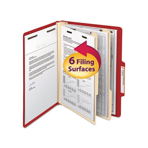 Colored Top Tab Classification Folders, 2 Dividers, Letter Size, Red, 10-box