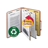 100% Recycled Pressboard Classification Folders, 2 Dividers, Letter Size, Red, 10-box