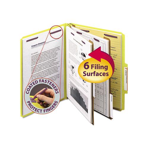 Six-section Pressboard Top Tab Classification Folders With Safeshield Fasteners, 2 Dividers, Letter Size, Yellow, 10-box
