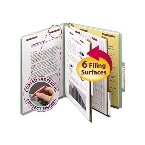Pressboard Classification Folders With Safeshield Coated Fasteners, 2-5 Cut, 2 Dividers, Letter Size, Gray-green, 10-box