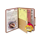 6-section Pressboard Top Tab Pocket-style Classification Folders With Safeshield Fasteners, 2 Dividers, Letter, Red, 10-box