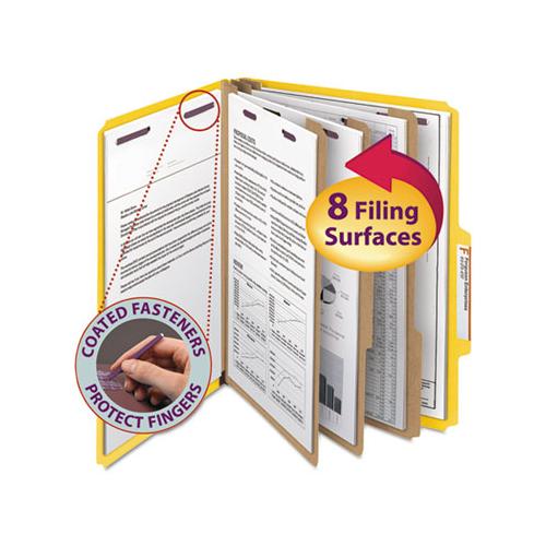 Eight-section Pressboard Top Tab Classification Folders With Safeshield Fasteners, 3 Dividers, Letter Size, Yellow, 10-box