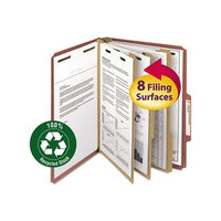 100% Recycled Pressboard Classification Folders, 3 Dividers, Letter Size, Red, 10-box
