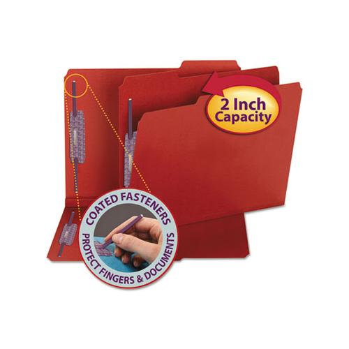 Colored Pressboard Folders With Two Safeshield Coated Fasteners, 1-3-cut Tabs, Letter Size, Bright Red, 25-box