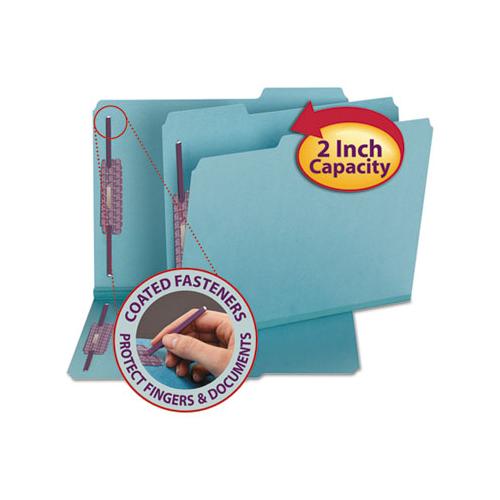 Colored Pressboard Folders With Two Safeshield Coated Fasteners, 1-3-cut Tabs, Letter Size, Blue, 25-box