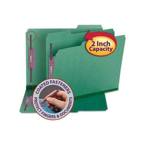Colored Pressboard Folders With Two Safeshield Coated Fasteners, 1-3-cut Tabs, Letter Size, Green, 25-box