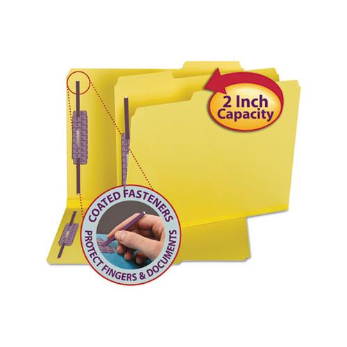 Colored Pressboard Folders With Two Safeshield Coated Fasteners, 1-3-cut Tabs, Letter Size, Yellow, 25-box