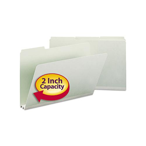 Expanding Recycled Heavy Pressboard Folders, 1-3-cut Tabs, 2" Expansion, Legal Size, Gray-green, 25-box