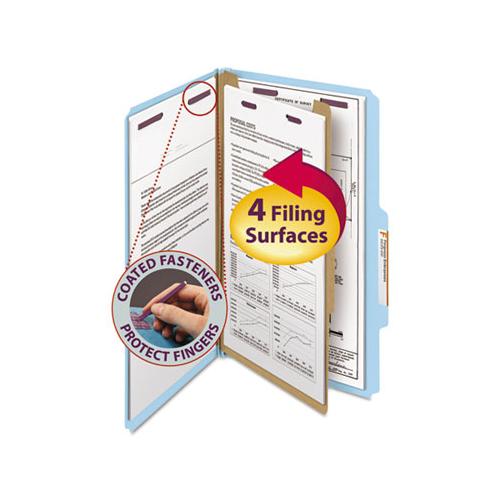 Four-section Pressboard Top Tab Classification Folders With Safeshield Fasteners, 1 Divider, Legal Size, Blue, 10-box