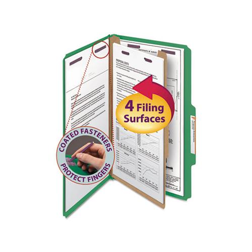 Four-section Pressboard Top Tab Classification Folders With Safeshield Fasteners, 1 Divider, Legal Size, Green, 10-box