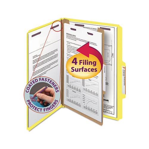 Four-section Pressboard Top Tab Classification Folders With Safeshield Fasteners, 1 Divider, Legal Size, Yellow, 10-box