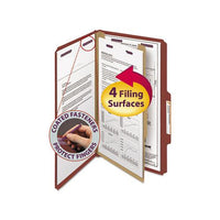 Pressboard Classification Folders With Safeshield Coated Fasteners, 2-5 Cut, 1 Divider, Legal Size, Red, 10-box