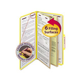 Six-section Pressboard Top Tab Classification Folders With Safeshield Fasteners, 2 Dividers, Legal Size, Yellow, 10-box