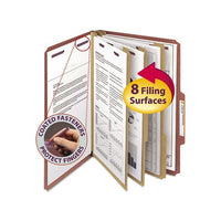 Pressboard Classification Folders With Safeshield Coated Fasteners, 2-5 Cut, 3 Dividers, Legal Size, Red, 10-box