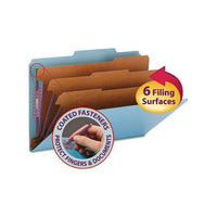 Eight-section Pressboard Top Tab Classification Folders With Safeshield Fasteners, 3 Dividers, Legal Size, Blue, 10-box
