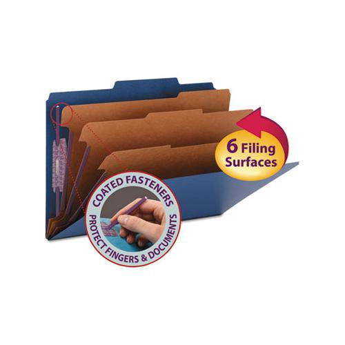 Eight-section Pressboard Top Tab Classification Folders With Safeshield Fasteners, 3 Dividers, Legal Size, Dark Blue, 10-box