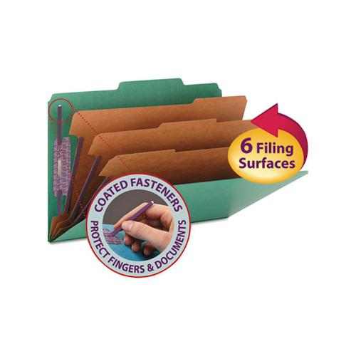 Eight-section Pressboard Top Tab Classification Folders With Safeshield Fasteners, 3 Dividers, Legal Size, Green, 10-box