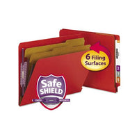 End Tab Pressboard Classification Folders With Safeshield Fasteners, 2 Dividers, Letter Size, Bright Red, 10-box