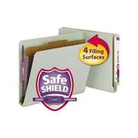 End Tab Pressboard Classification Folders With Safeshield Coated Fasteners, 1 Divider, Letter Size, Gray-green, 10-box
