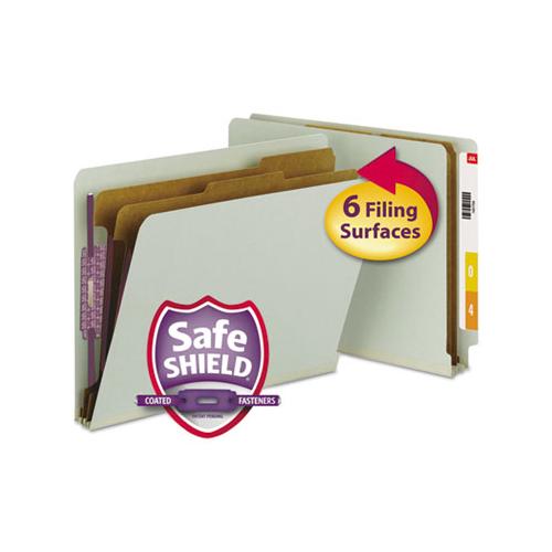 End Tab Pressboard Classification Folders With Safeshield Coated Fasteners, 2 Dividers, Letter Size, Gray-green, 10-box