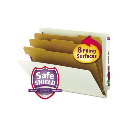 End Tab Pressboard Classification Folders With Safeshield Coated Fasteners, 3 Dividers, Letter Size, Gray-green, 10-box