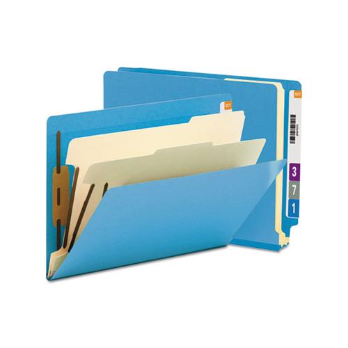 Colored End Tab Classification Folders W- Dividers, 2 Dividers, Letter Size, Blue, 10-box