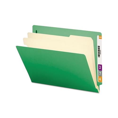 Colored End Tab Classification Folders W- Dividers, 2 Dividers, Letter Size, Green, 10-box