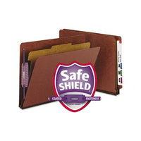 End Tab Pressboard Classification Folders With Safeshield Coated Fasteners, 1 Divider, Letter Size, Red, 10-box