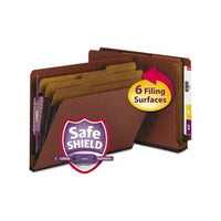 End Tab Pressboard Classification Folders With Safeshield Coated Fasteners, 3 Dividers, Letter Size, Red, 10-box