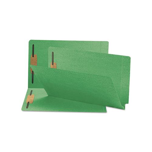 Heavyweight Colored End Tab Folders With Two Fasteners, Straight Tab, Legal Size, Green, 50-box