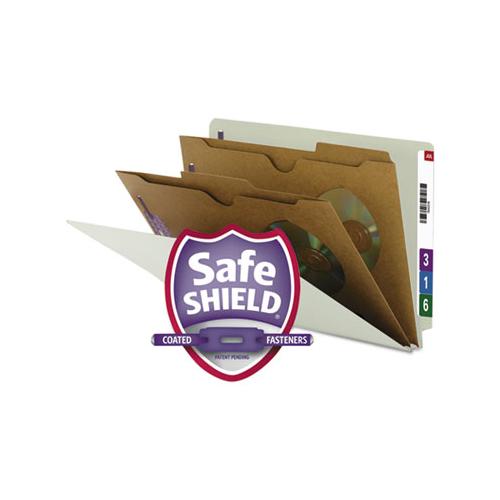 X-heavy 2-pocket End Tab Pressboard Classification Folders With Safeshield Fasteners, 2 Dividers, Legal, Gray-green, 10-bx