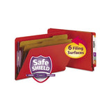 End Tab Pressboard Classification Folders With Safeshield Fasteners, 2 Dividers, Legal Size, Bright Red, 10-box