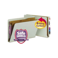 End Tab Pressboard Classification Folders With Safeshield Coated Fasteners, 2 Dividers, Legal Size, Gray-green, 10-box