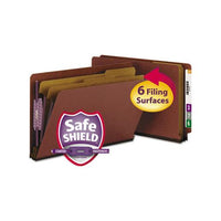 End Tab Pressboard Classification Folders With Safeshield Coated Fasteners, 2 Dividers, Legal Size, Red, 10-box