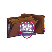End Tab Pressboard Classification Folders With Safeshield Coated Fasteners, 3 Dividers, Legal Size, Red, 10-box