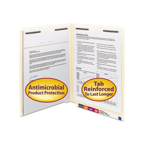 Manila Reinforced End Tab 2-fastener Folders With Antimicrobial Product Protection, Straight Tab, Letter Size, 50-box