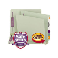 End Tab 3" Expansion Pressboard File Folders W-two Safeshield Coated Fasteners, Straight Tab, Letter Size, Gray-green, 25-box