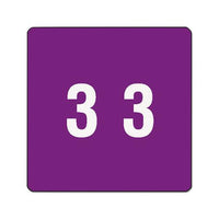 Numerical End Tab File Folder Labels, 3, 1.5 X 1.5, Purple, 250-roll