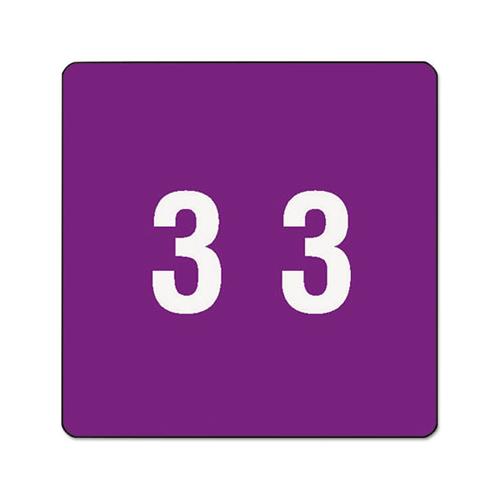 Numerical End Tab File Folder Labels, 3, 1.5 X 1.5, Purple, 250-roll